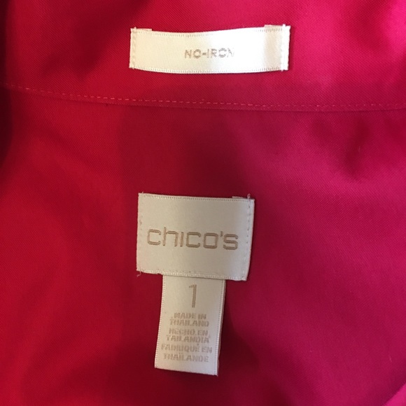 CHICO’S RED NO-IRON SATEEN LONG SLEEVE SHIRT - Picture 7 of 16